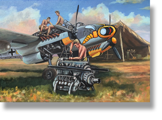 ME 110 ZG1 _Wespengeschwader_
Oilpaint on Canvas
60 x 40cm
Origineel met lijst € 750,-
Canvas Repro ingelijst 60 x 40cm € 175,- ME 110 ZG1 _Wespengeschwader_
Oilpaint on Canvas
60 x 40cm
Origineel met lijst € 750,-
Canvas Repro ingelijst 60 x 40cm € 175,-